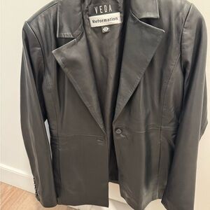 Reformation Veda Black Leather Blazer